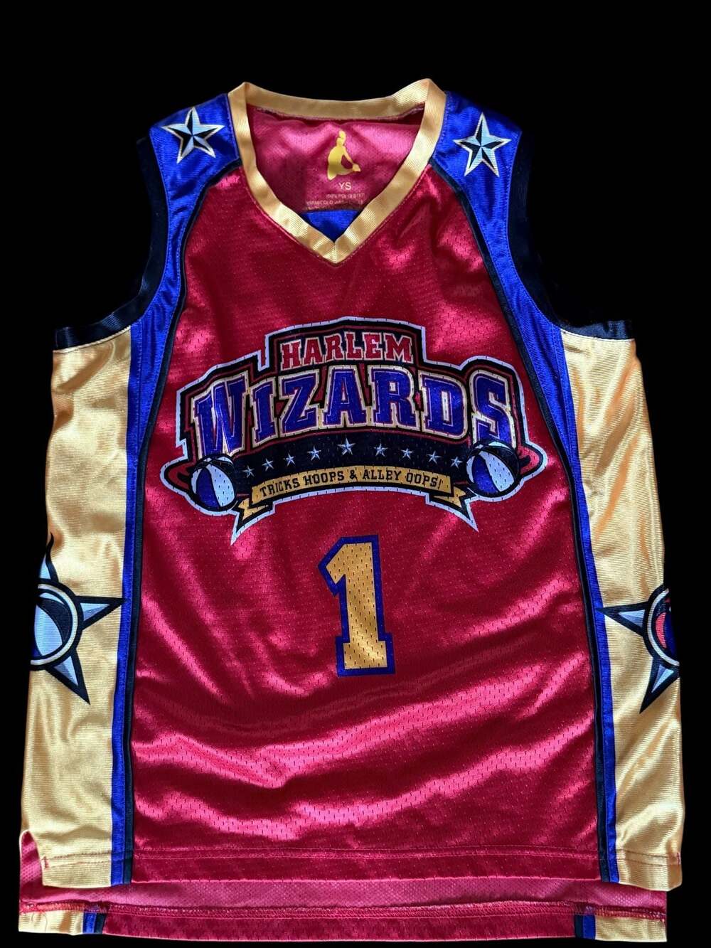 Harlem Wizards Basketball Jersey Youth Size YS #1 Red Gold